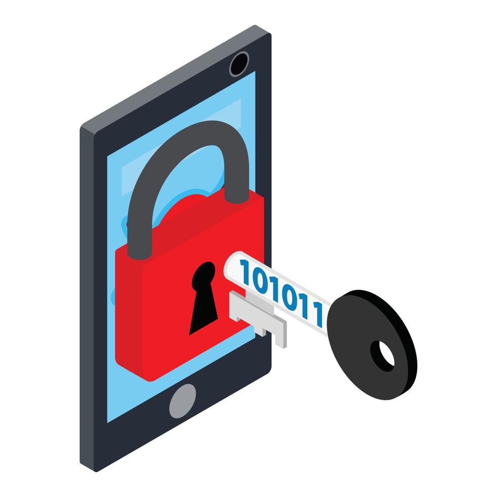 Unlock smartphone icon, isometric style vector