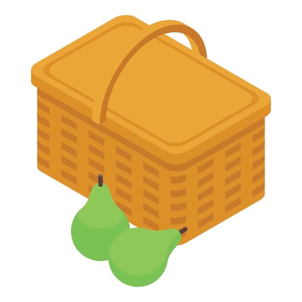 vector isométrico del icono de las uvas de la cesta de picnic. caja de mimbre