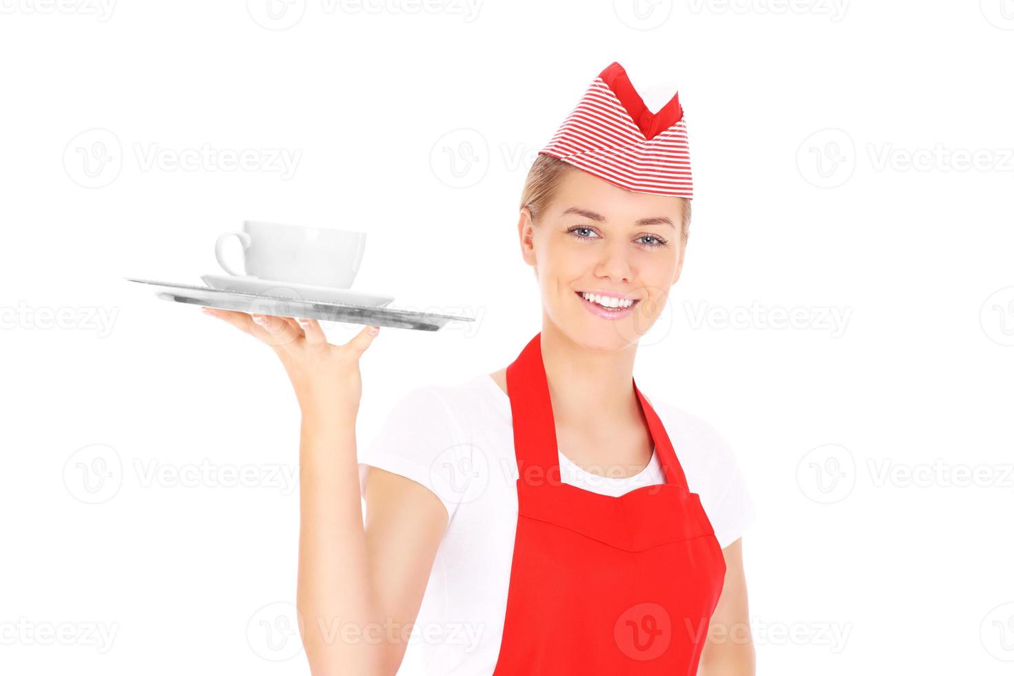 Waitress in red photo