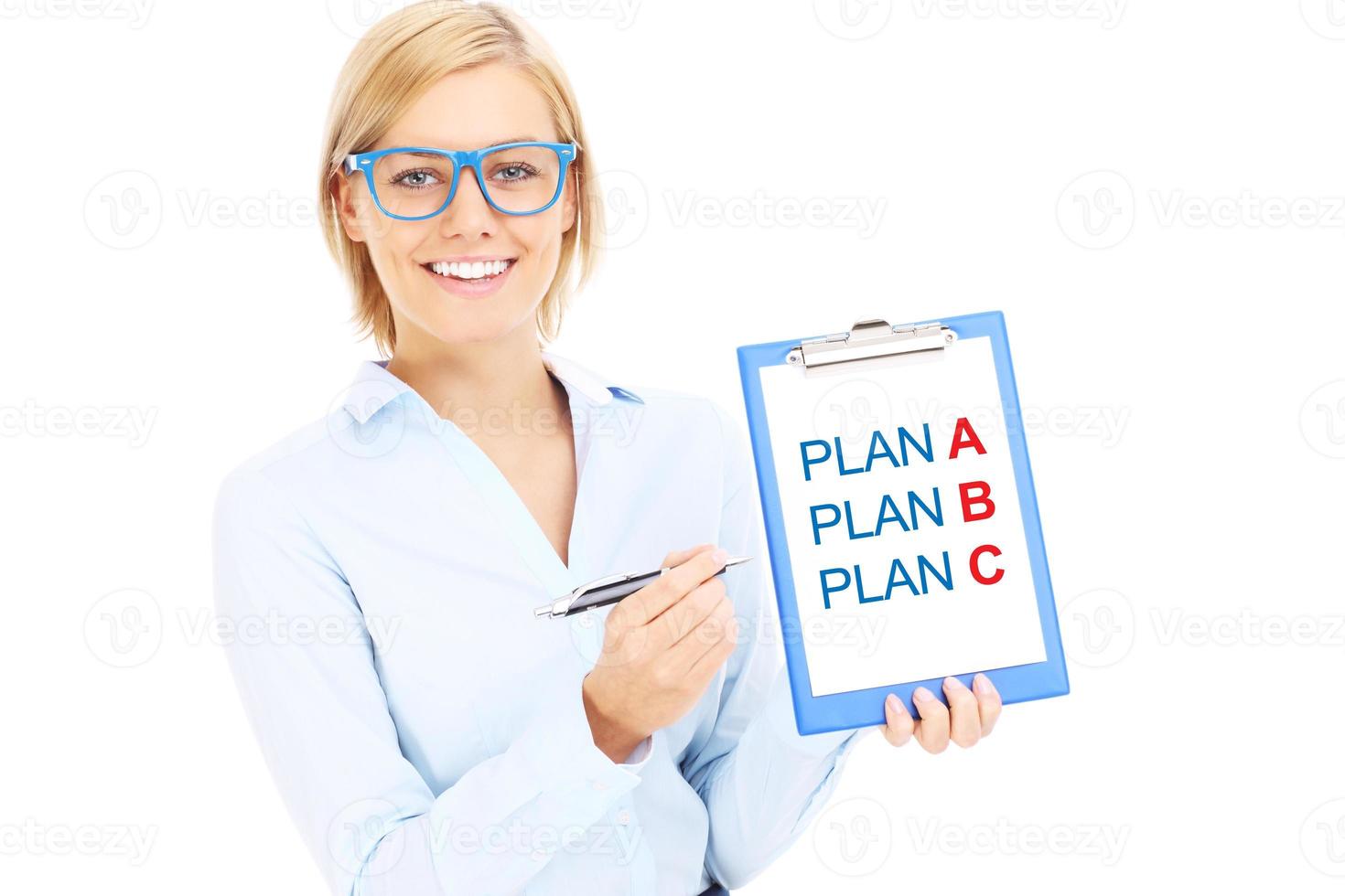 Businesswoman with plan A and plan B photo