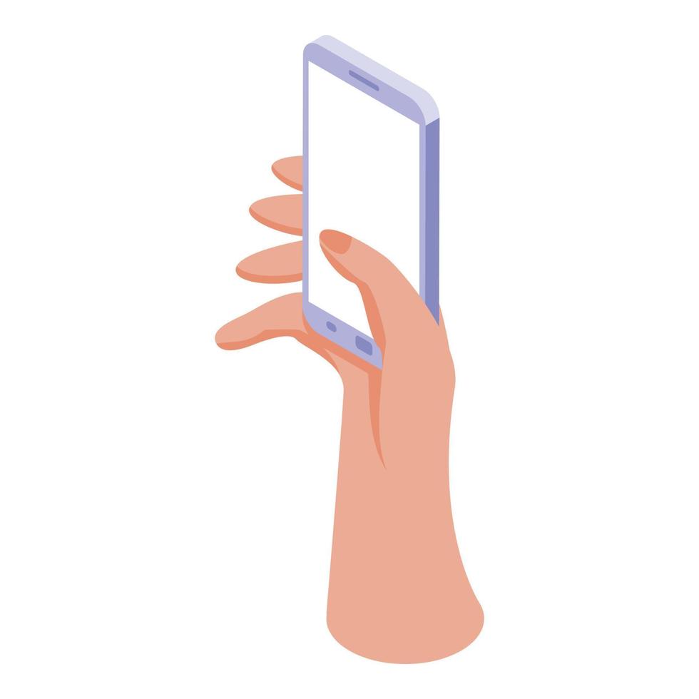 Hand holding smartphone icon isometric vector. Mobile phone vector