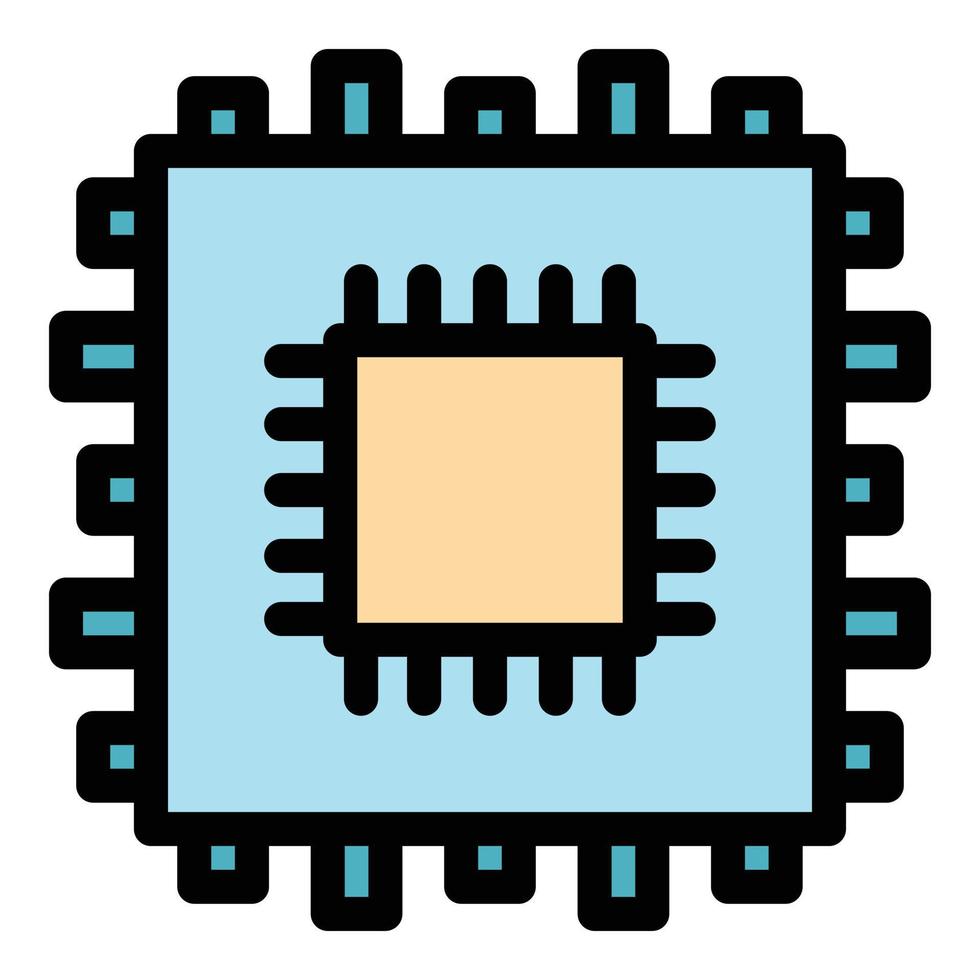 Chip processor icon color outline vector