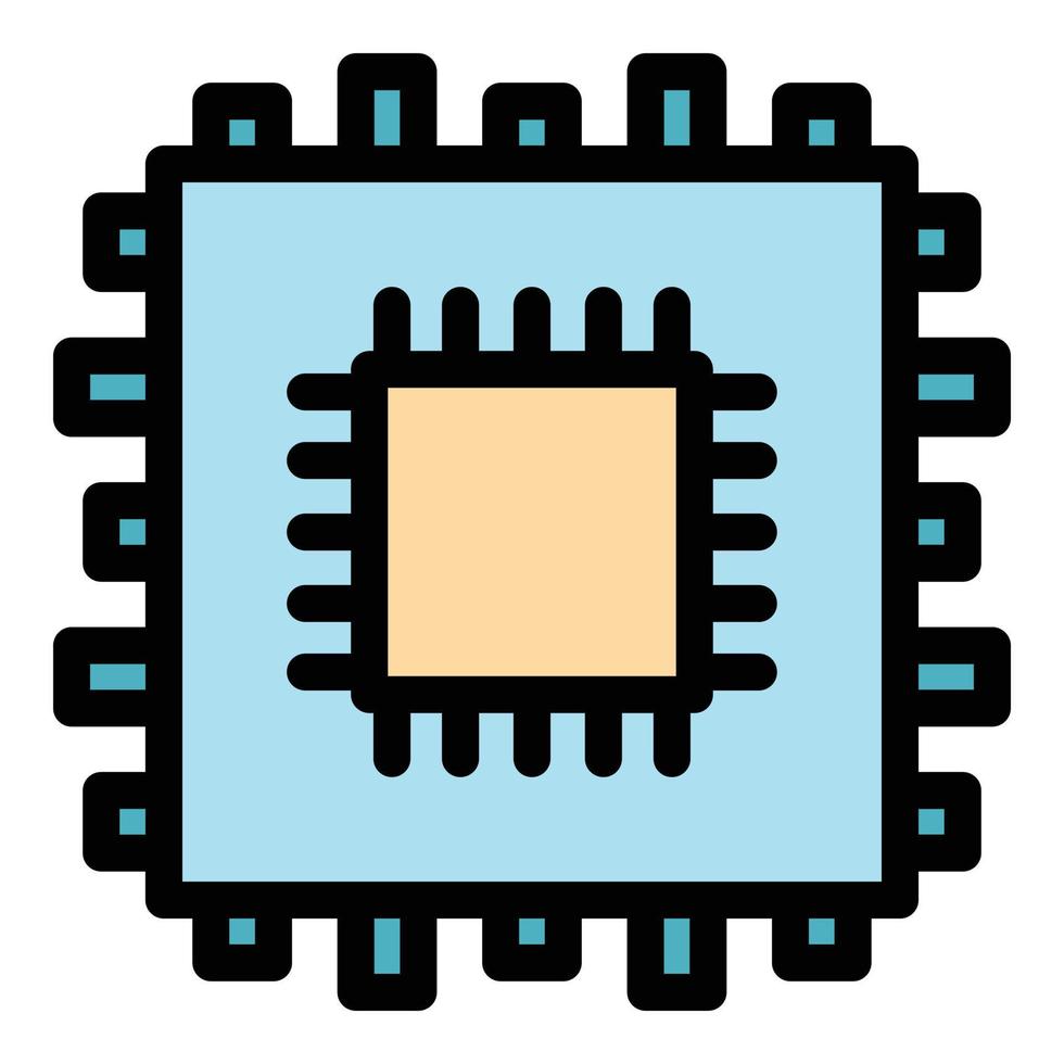 Chip processor icon color outline vector