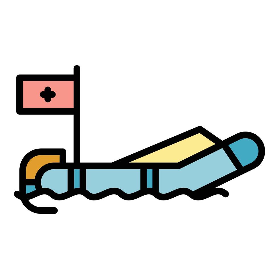 Rubber rescue boat icon color outline vector