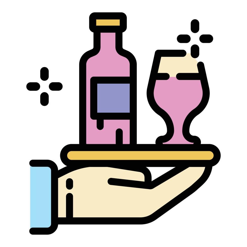 Bottle and glass on a tray icon color outline vector
