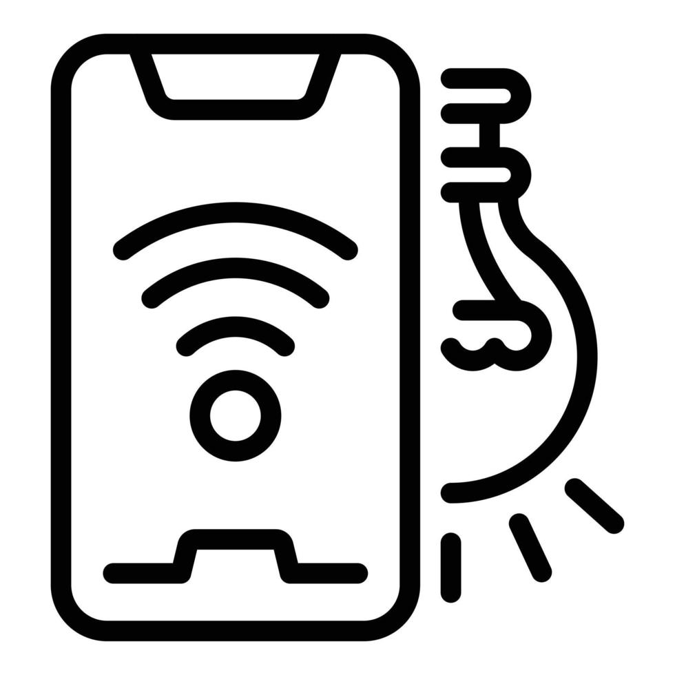 Smartphone control smart lightbulb icon, outline style vector