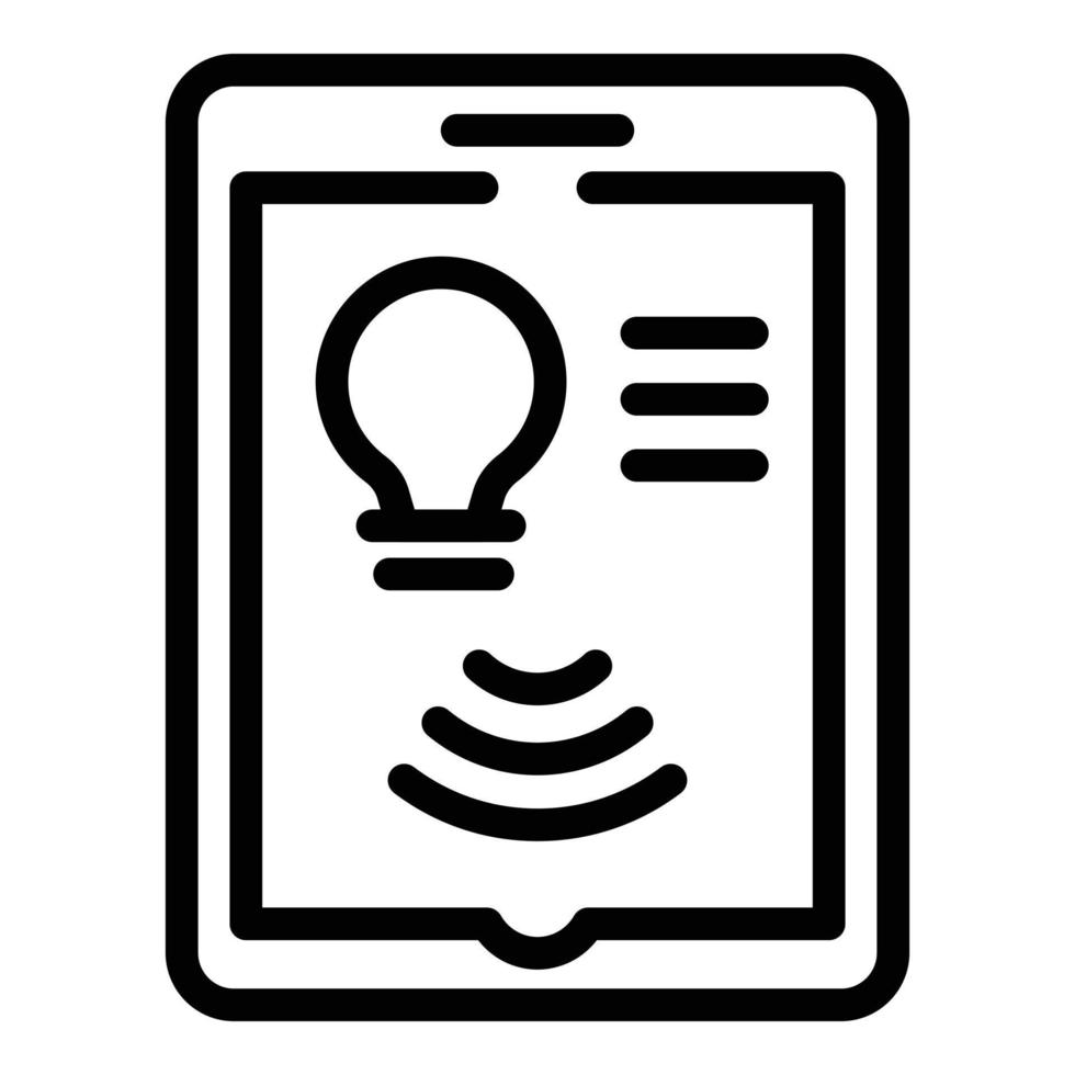 Tablet control smart lightbulb icon, outline style vector