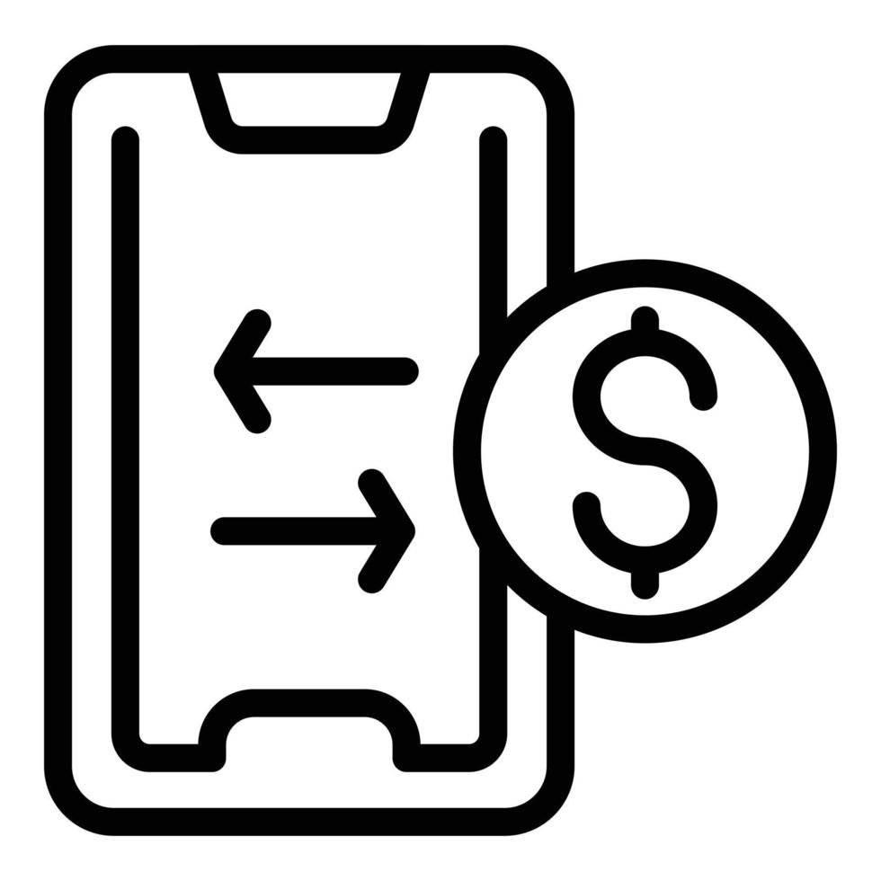 Smartphone cash icon, outline style vector