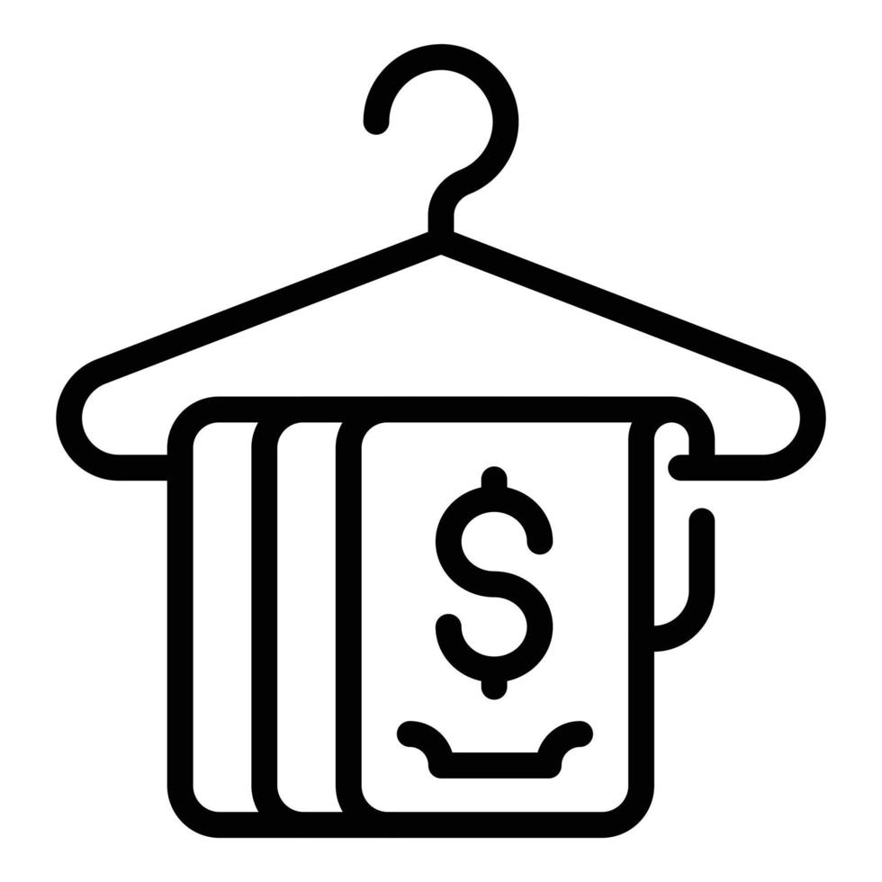 icono de ropa de suspensión de dinero de lavandería, estilo de contorno vector