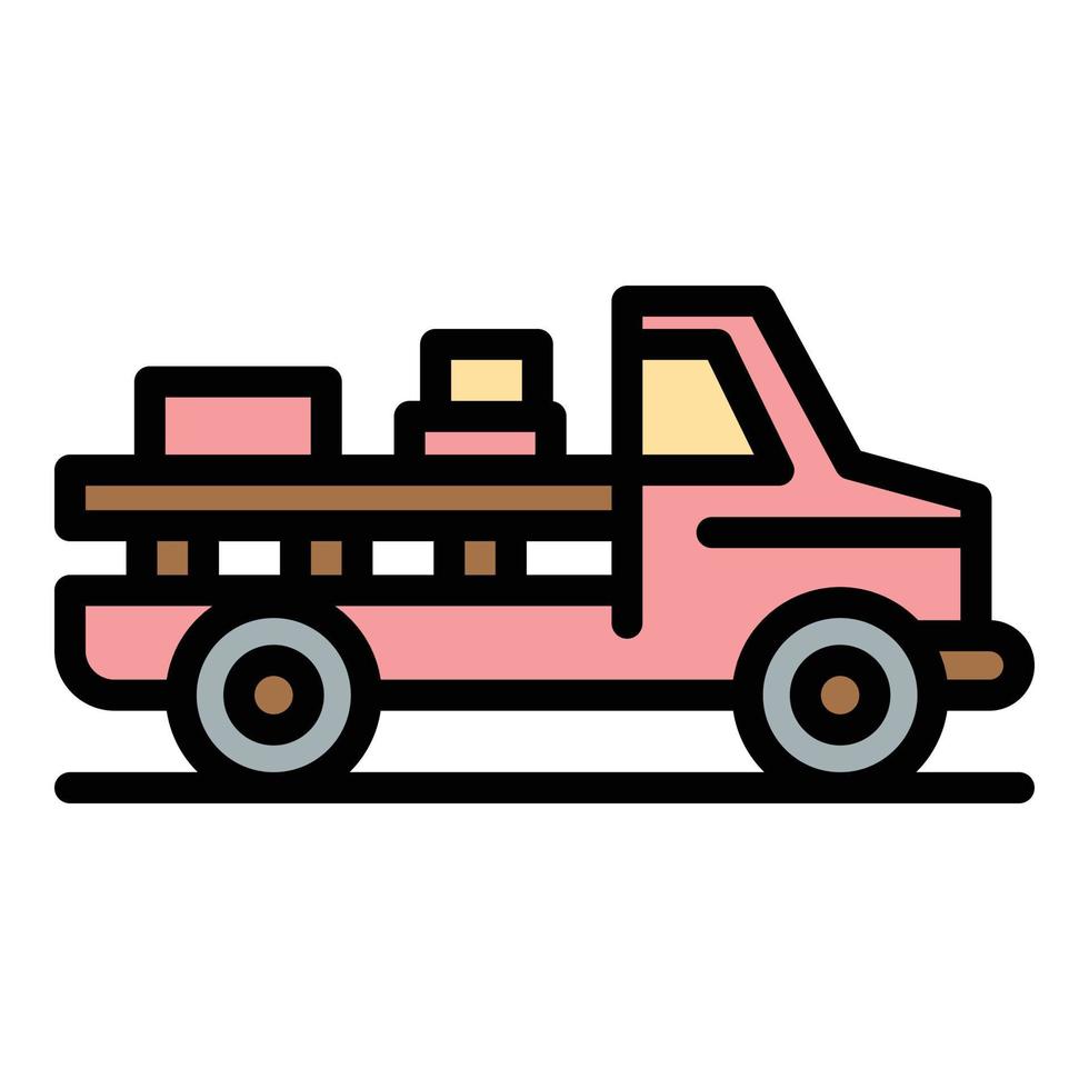 vector de contorno de color de icono de coche de recogida de granjero