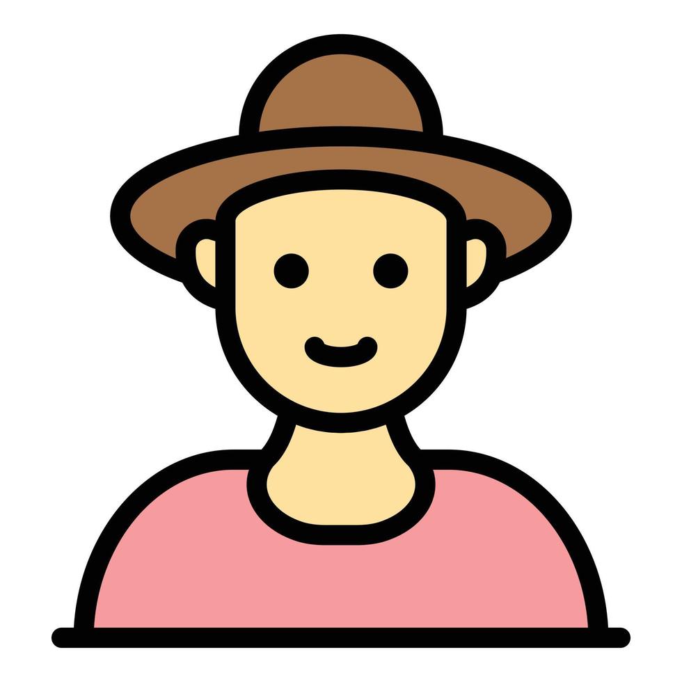 Smiling farmer face icon color outline vector