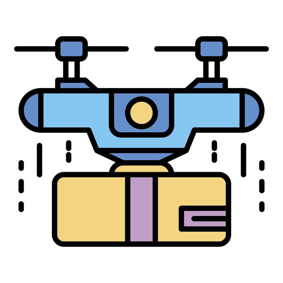 vector de contorno de color de icono de drone de caja de entrega