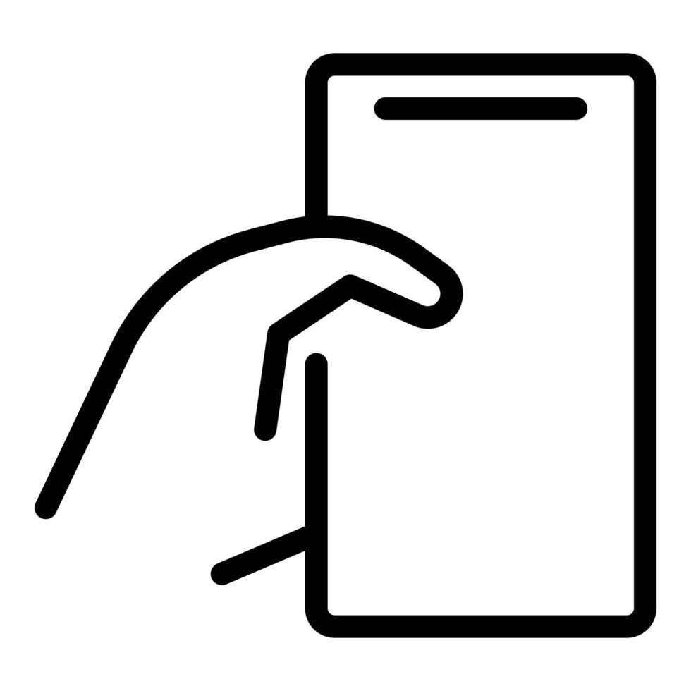 mano que sostiene el vector de contorno del icono celular. teléfono inteligente