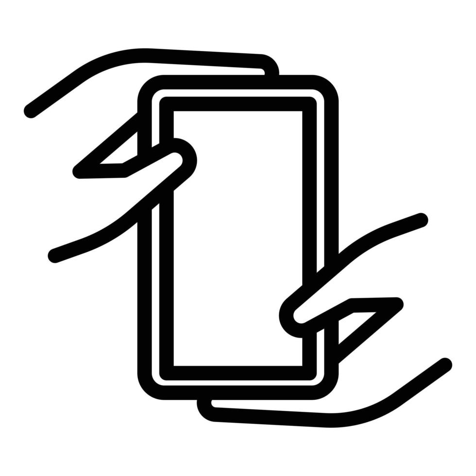 Hand holding smartphone icon outline vector. Touch phone vector