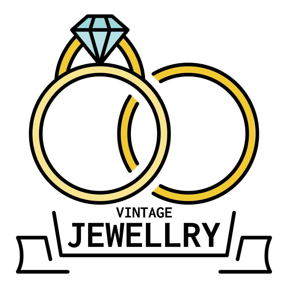 Vintage jewelry logo, outline style vector