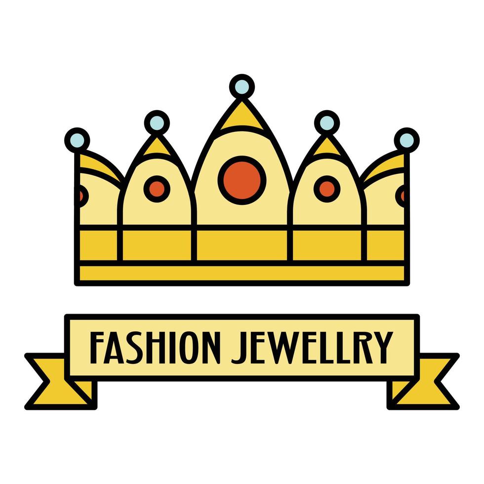 Fashion crown jewelry logo, outline style vector