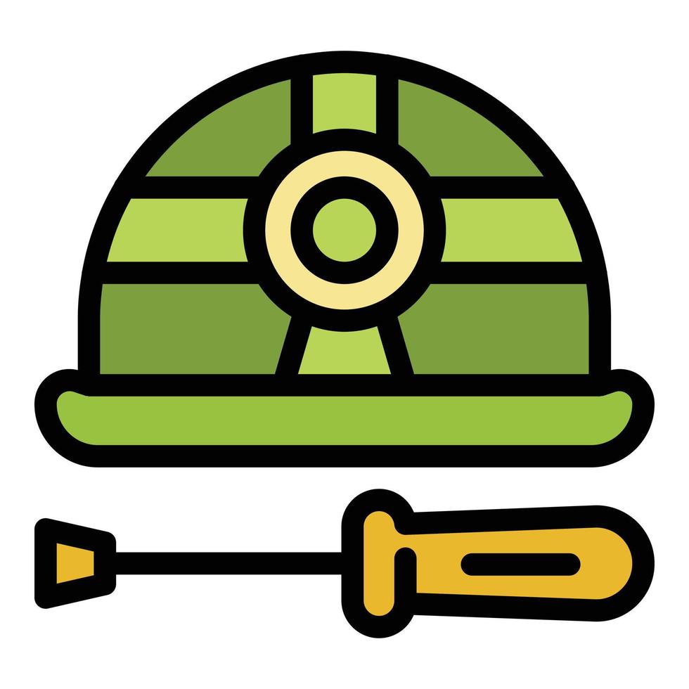 Communications engineer helmet screwdriver icon color outline vector