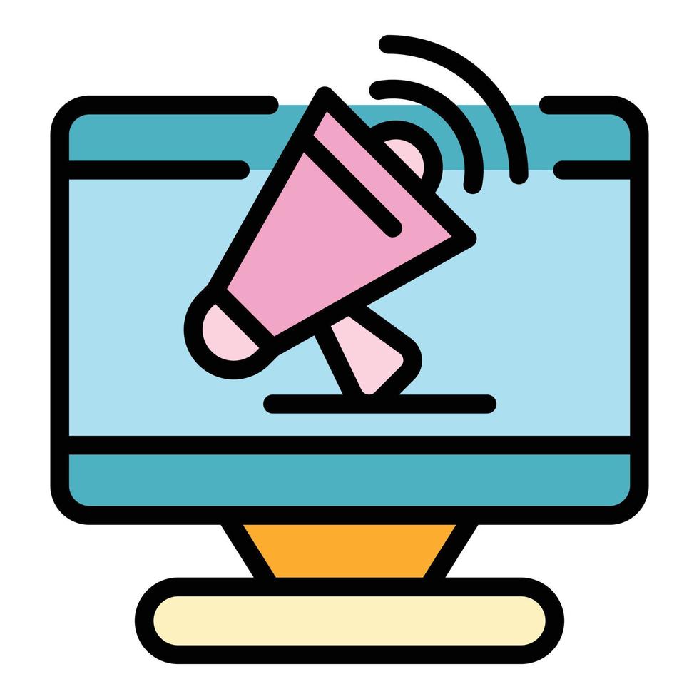 Megaphone on screen icon color outline vector