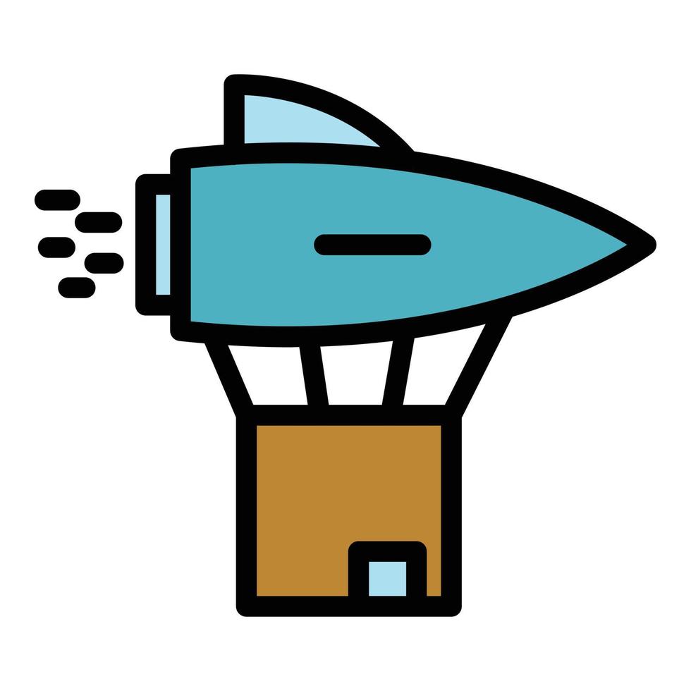 vector de contorno de color de icono de entrega de paquetes de cohetes