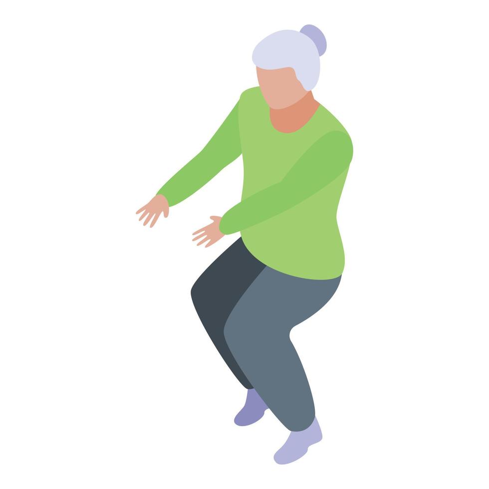 Senior woman fitness icon, isometric style vector