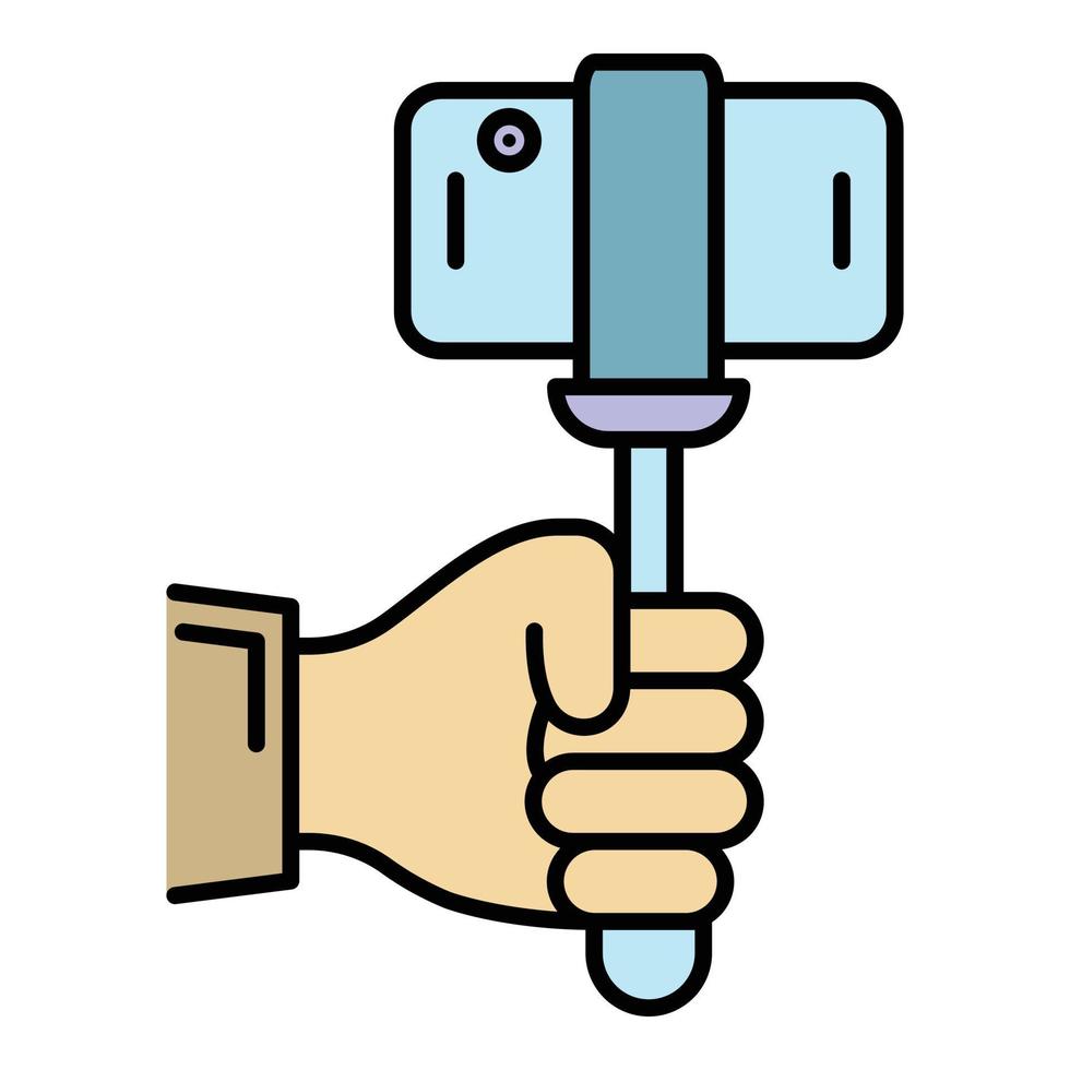 smartphone en vector de contorno de color de icono de palo de selfie