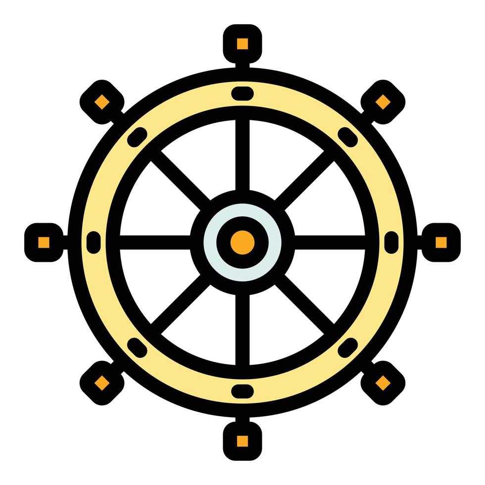 vector de contorno de color de icono de rueda de barco de la marina