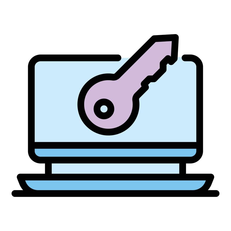 Laptop secured authentication icon color outline vector