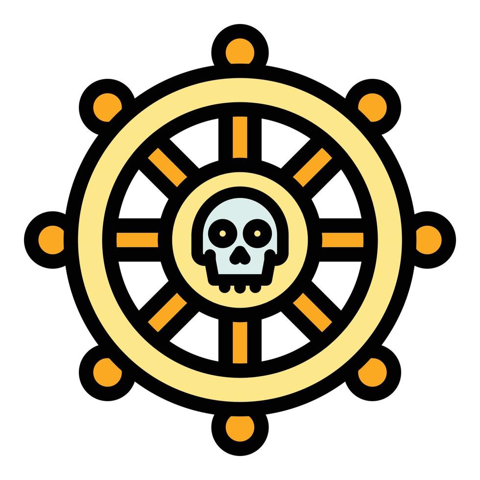 vector de contorno de color de icono de rueda de barco pirata