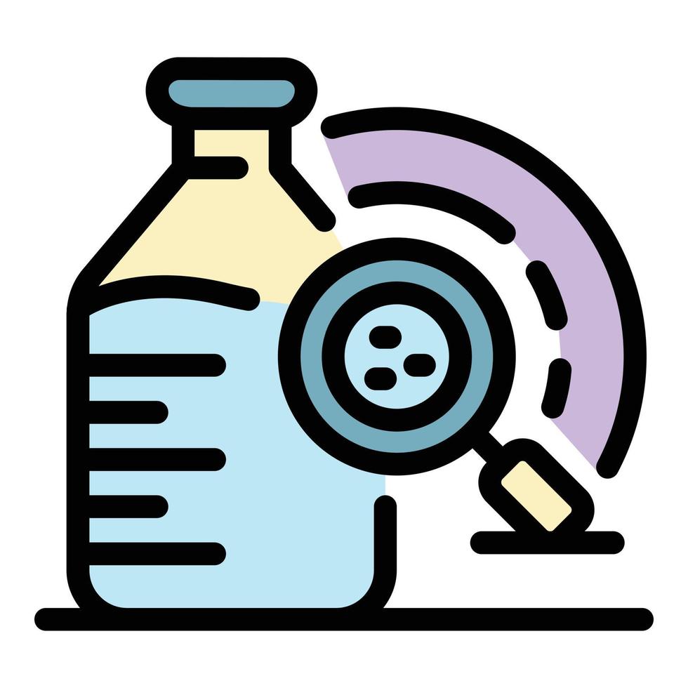 A bottle and magnifier icon color outline vector