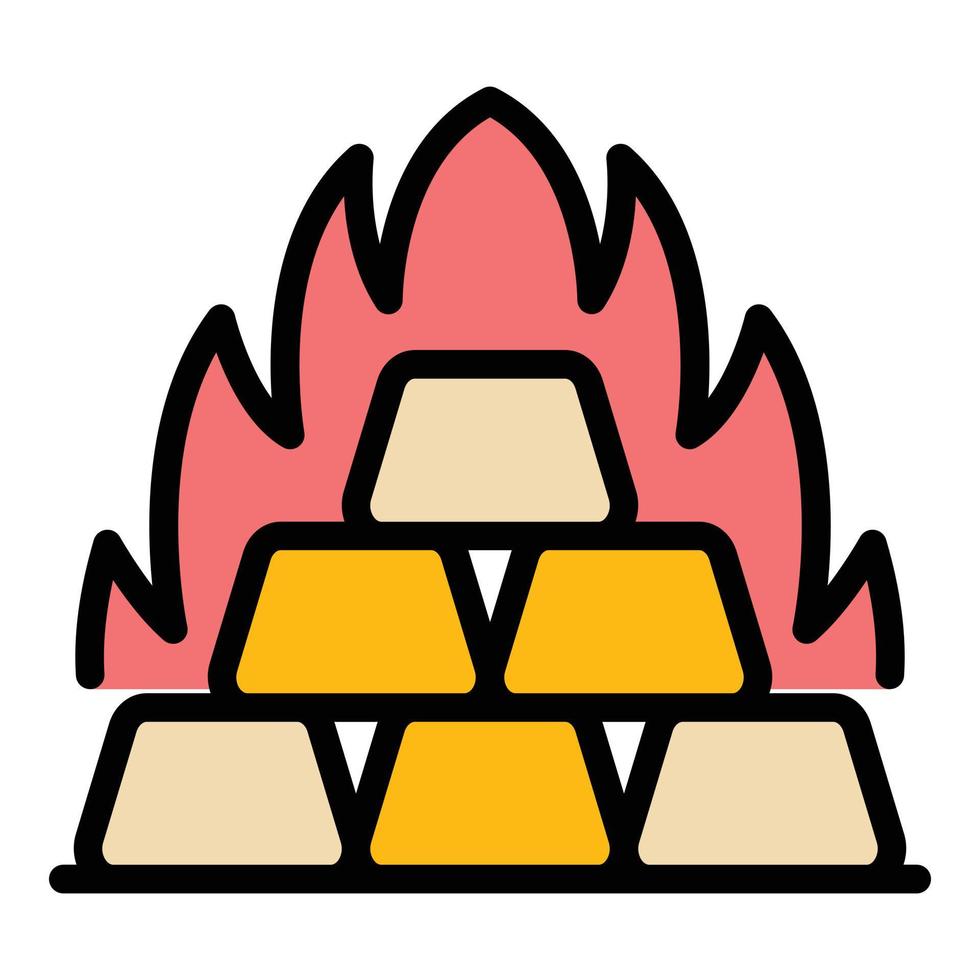 Metallurgy gold bar in fire icon color outline vector
