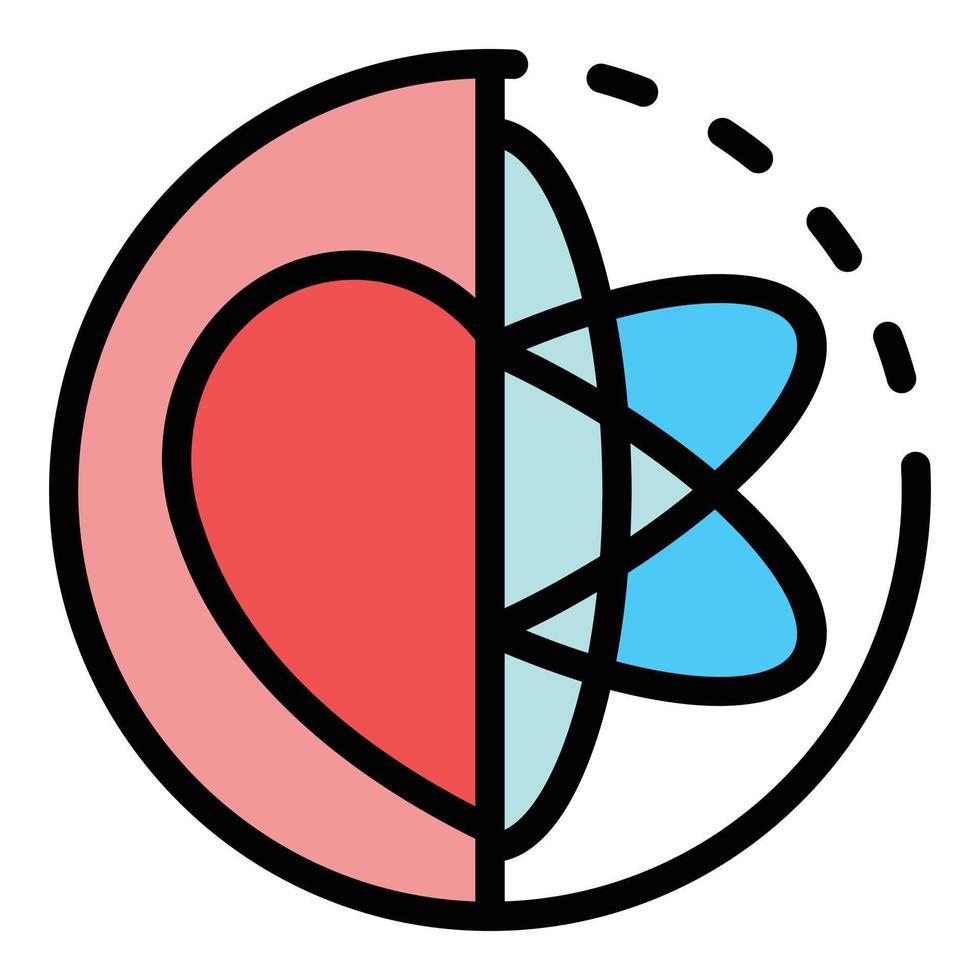 Átomo y corazón en un vector de contorno de color de icono de círculo