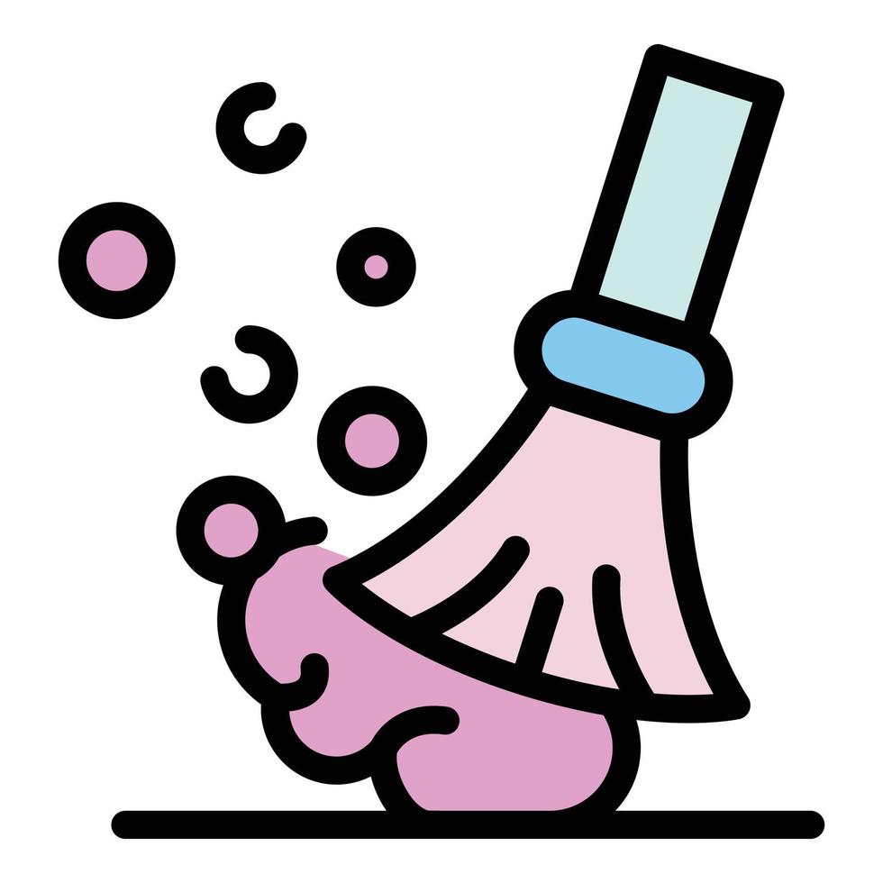 Sweeping with broom icon color outline vector