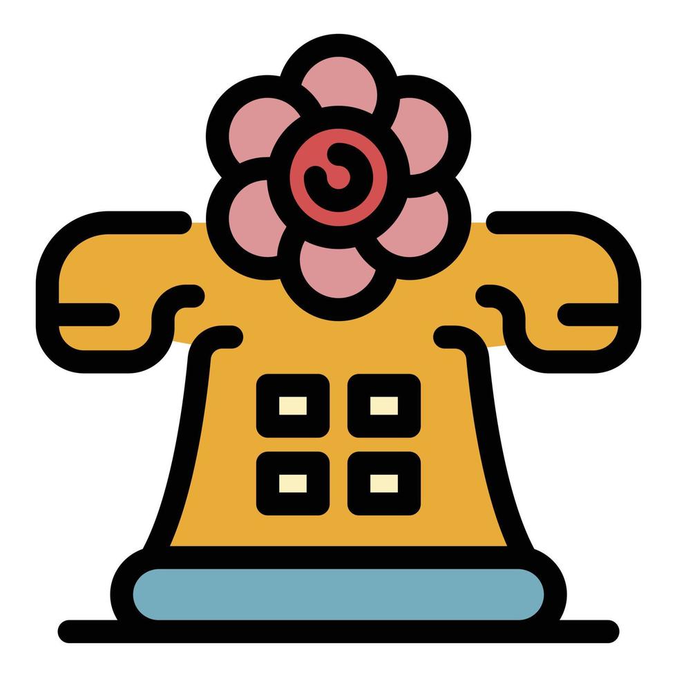 vector de contorno de color de icono de flor y teléfono clásico