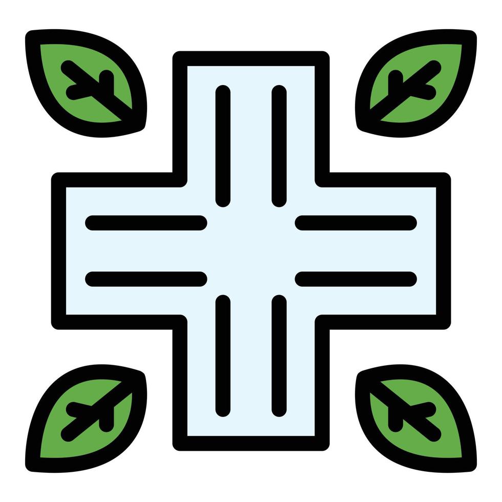 vector de contorno de color de icono de cruz médica y hojas