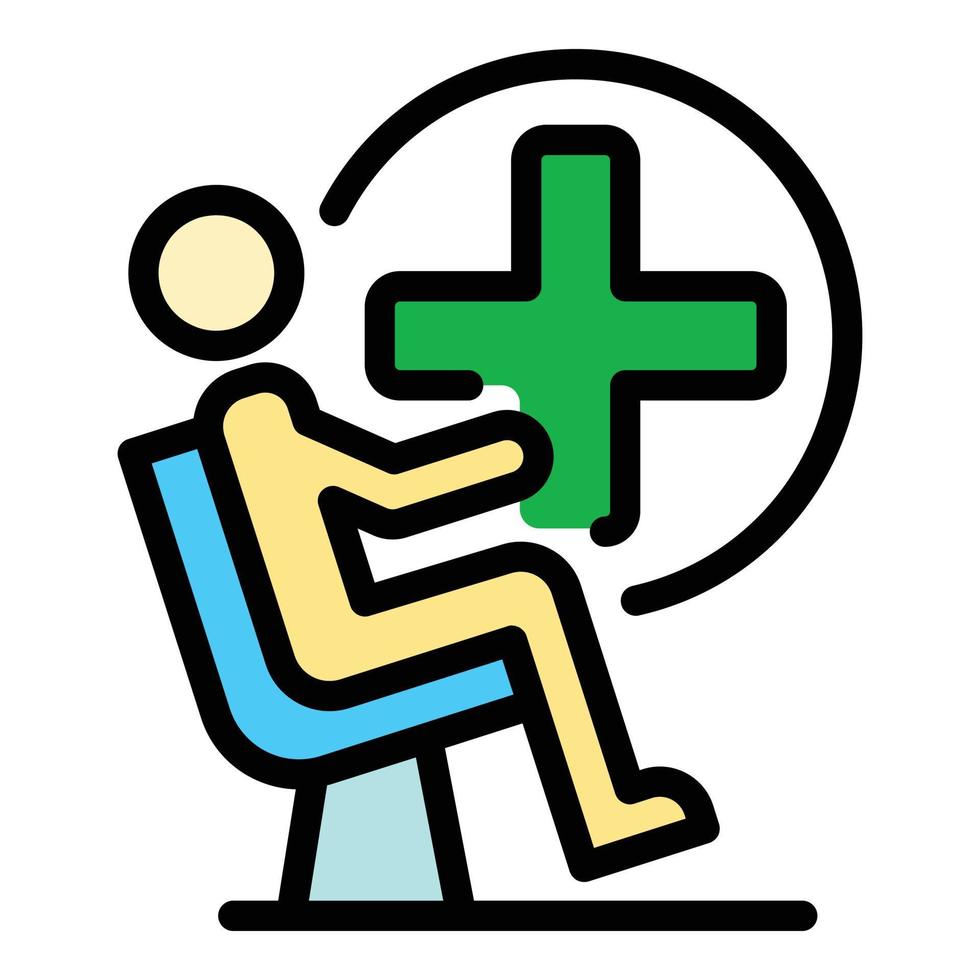 vector de contorno de color de icono de cruz médica y hombre sentado