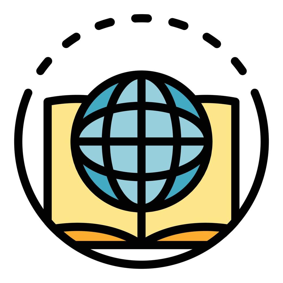 Globe and book icon color outline vector