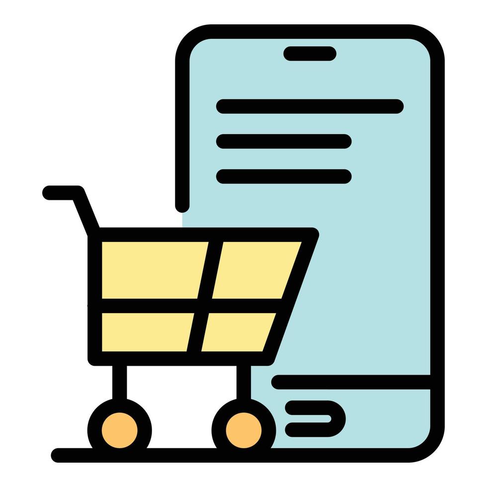 Cart and smartphone icon color outline vector