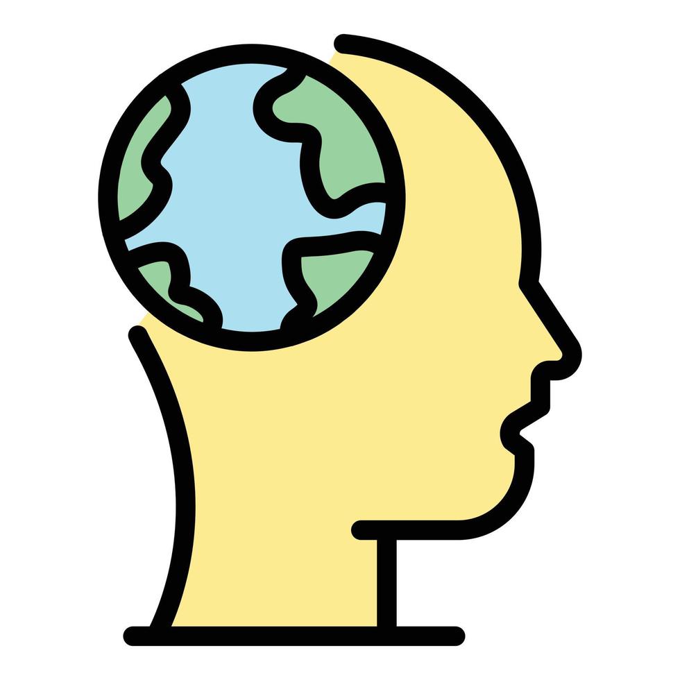 Earth in the head icon color outline vector