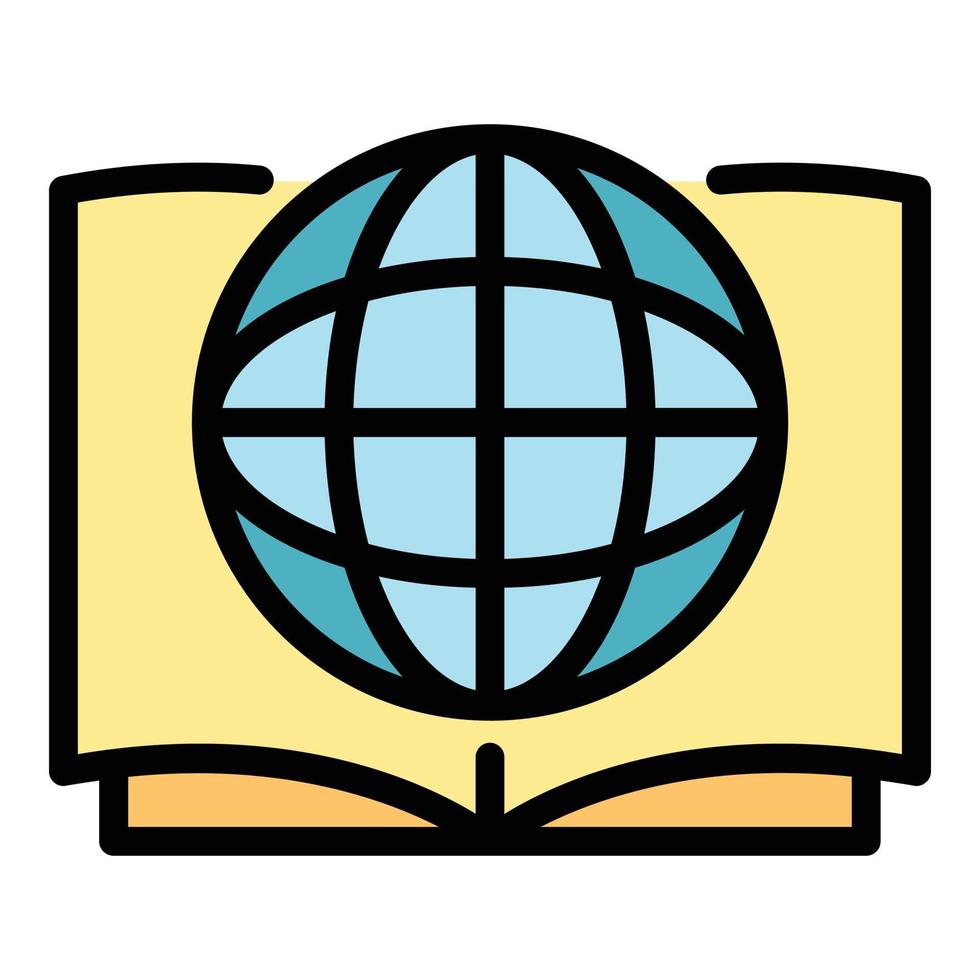 Globe on open book icon color outline vector