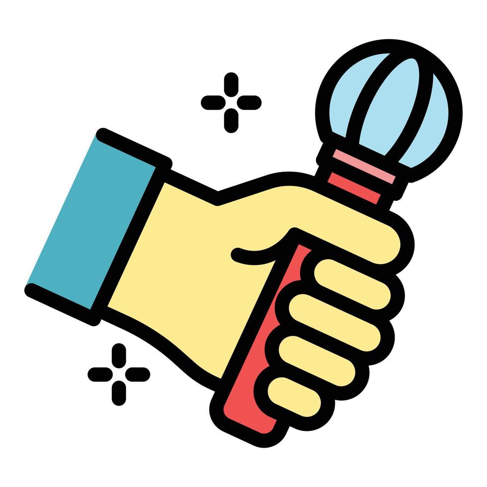 Microphone in hand icon color outline vector