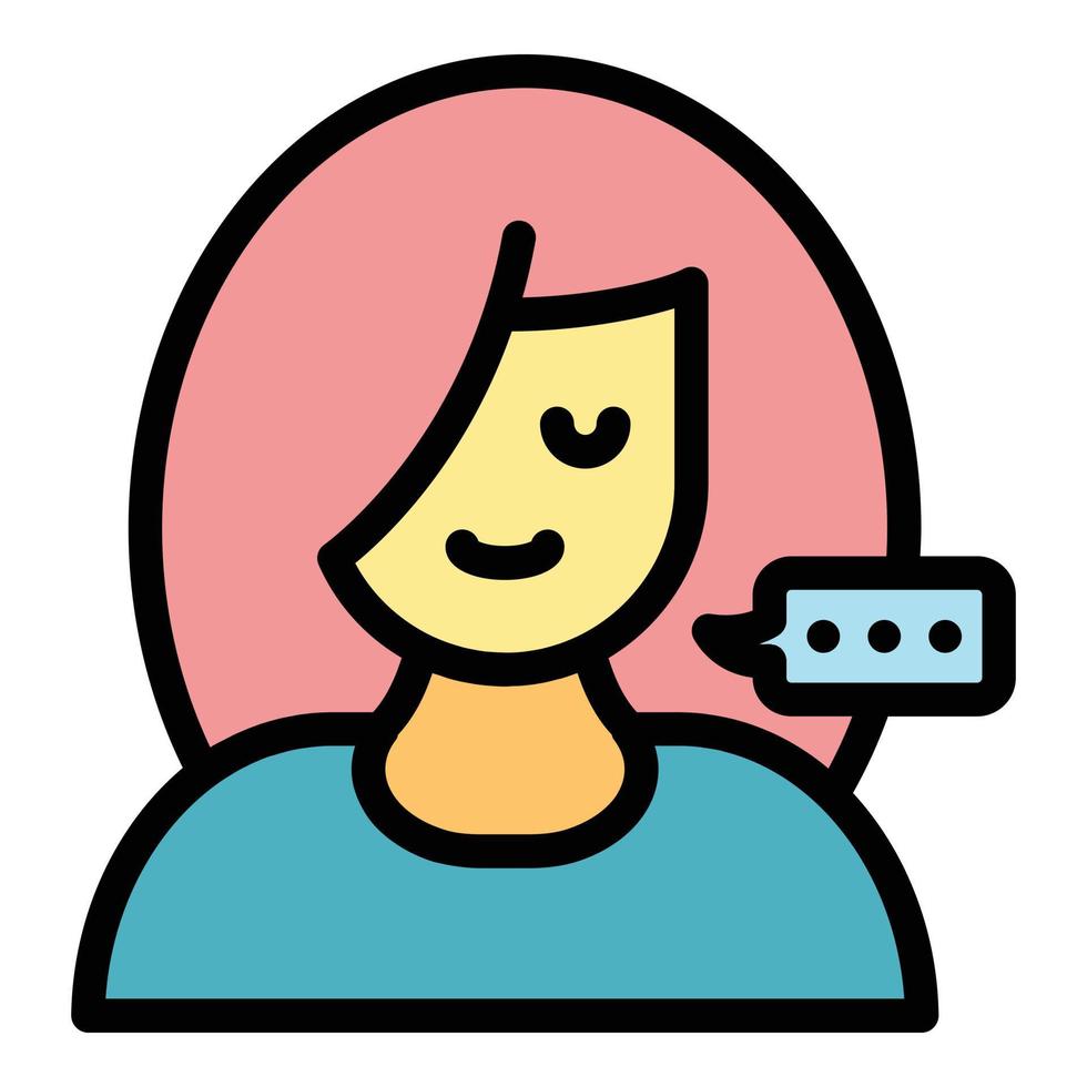 Girl and conversational bubble icon color outline vector