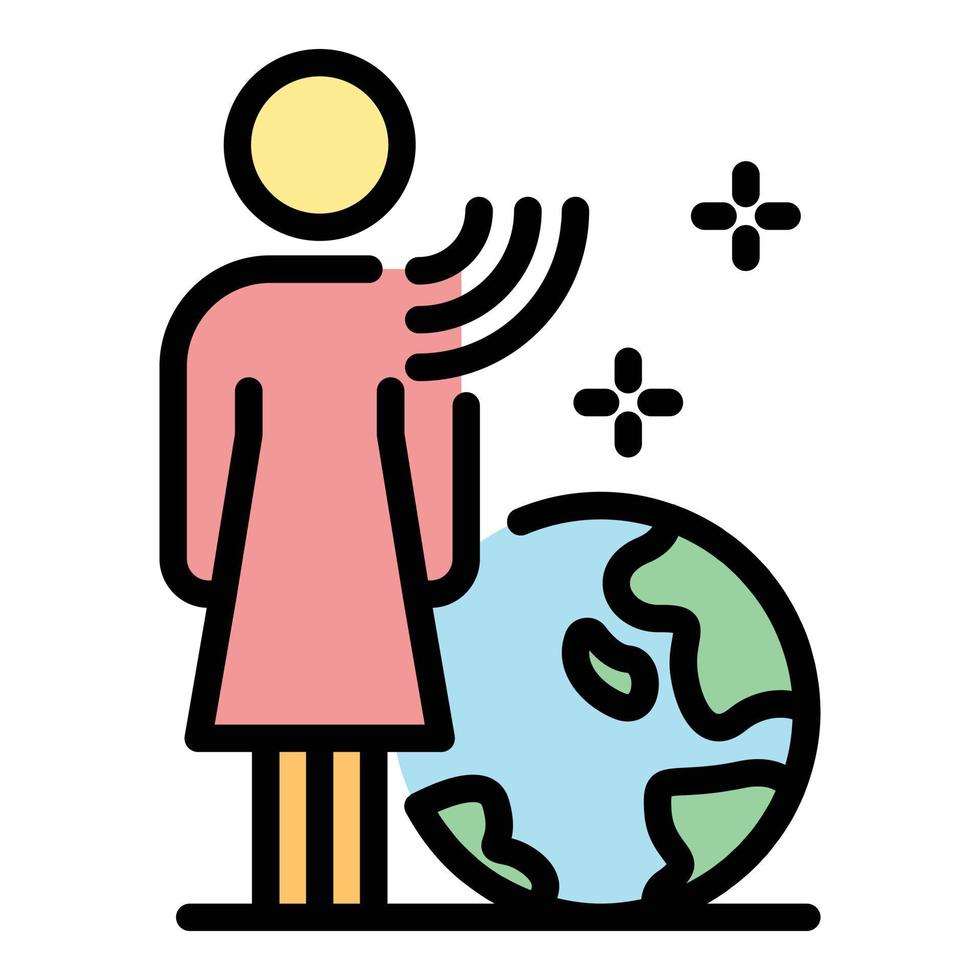 Woman and Earth icon color outline vector