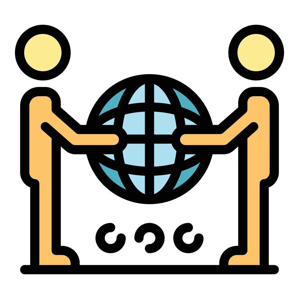 Two are holding a globe icon color outline vector