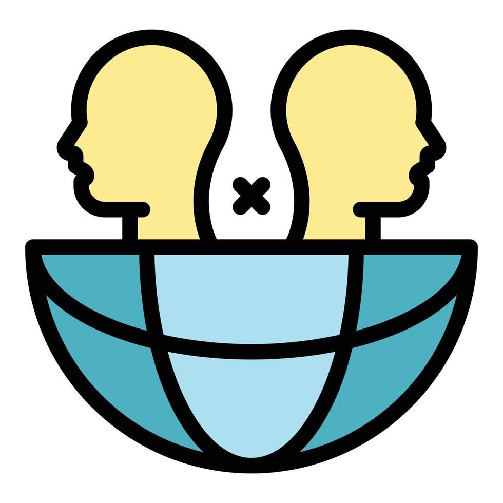 Two heads and a globe icon color outline vector