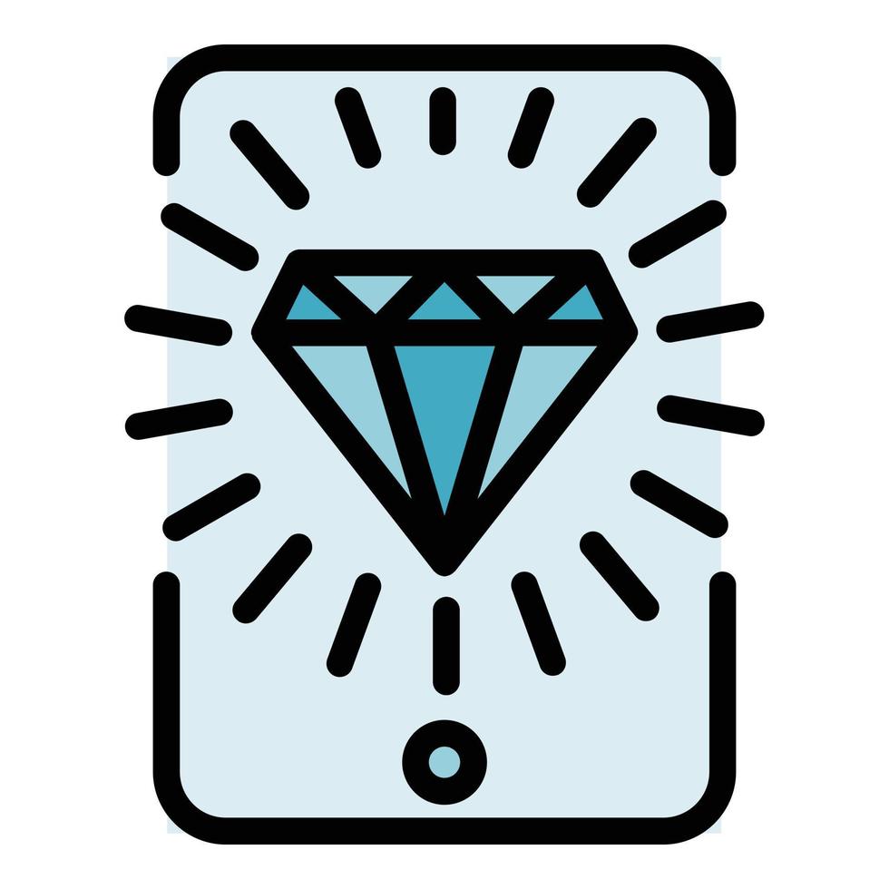 vector de contorno de color de icono de teléfono inteligente de juegos de diamantes