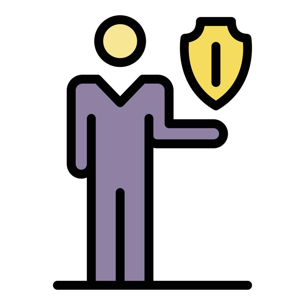 Man and shield over palm icon color outline vector