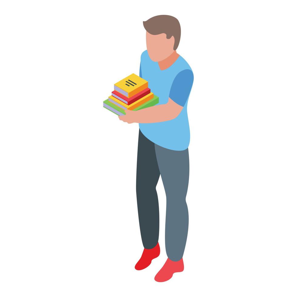 Boy with books icon, isometric style vector