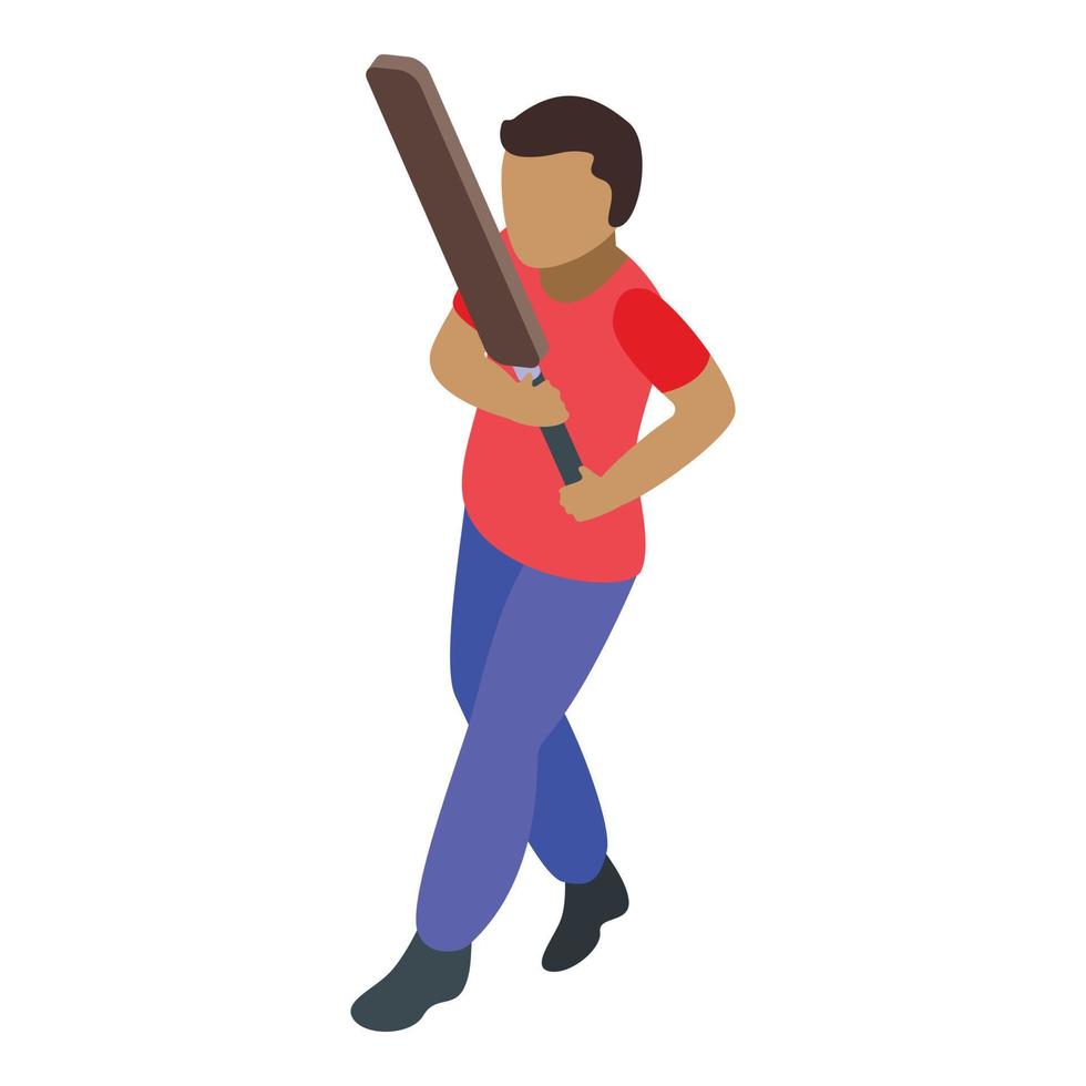 Park playing cricket icon, isometric style vector