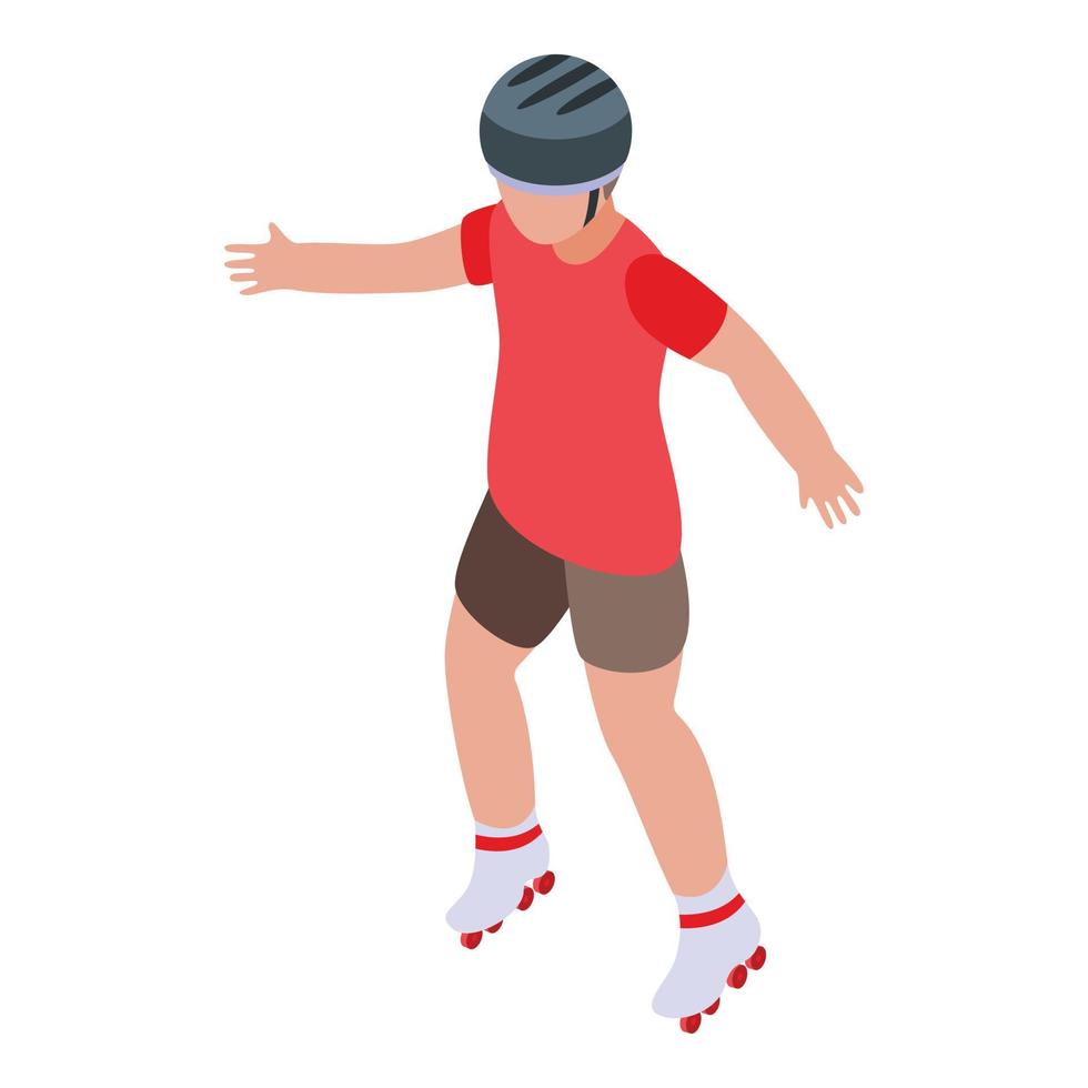 Kid rollerblading icon, isometric style vector