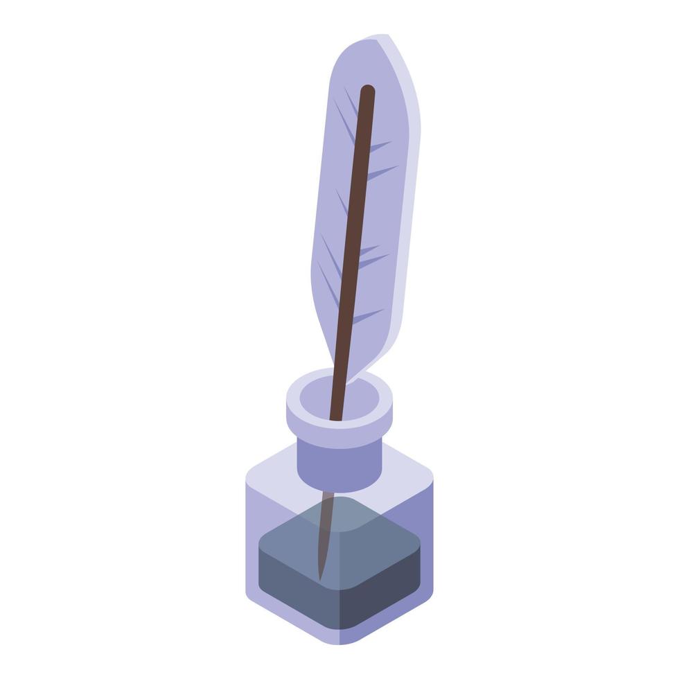 Feather pen icon, isometric style vector